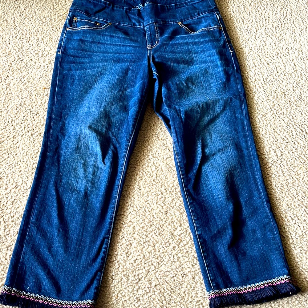 Jag jeans- ankle length with embroidery & fringe. Like new condition